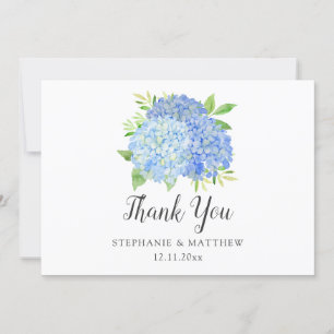 Cartão De Agradecimento Casamento Floral Azul Hydrangea Watercolor