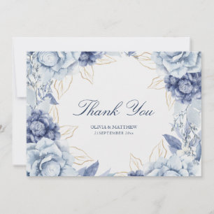 Cartão De Agradecimento Casamento Floral Azul Poeirento e Azul Claro Elega
