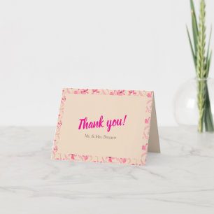 Cartão De Agradecimento Casamento Floral Bege e Rosa Bege Elegante