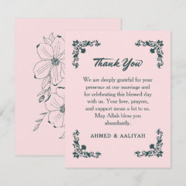Cartão De Agradecimento Casamento Floral Bege Sutil e Cinza Ardósia