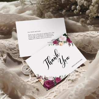 Cartão De Agradecimento Casamento Floral Boho Borgonha Script