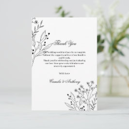 Cartão De Agradecimento Casamento Floral Boho de Canto Negro e Branco