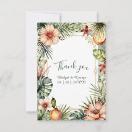 Cartão De Agradecimento Casamento floral boho palmeiras Havaí Tropical