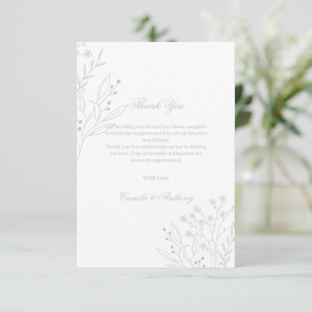 Cartão De Agradecimento Casamento Floral Boho Silver Corner (Em pé/Frente)