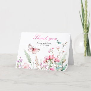 Cartão De Agradecimento Casamento Floral Borboleta Rosa Primavera