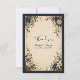 Cartão De Agradecimento Casamento Floral Botânico Azul Real Medieval