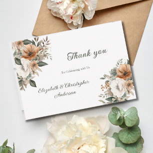 Cartão De Agradecimento Casamento Floral Botânico Neutro Verde Bege
