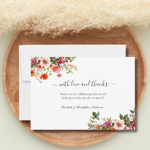 Cartão De Agradecimento Casamento Floral Botânico Rosa Bege Vermelho