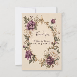 Cartão De Agradecimento Casamento Floral Botânico Roxo Conto de Fadas Medi
