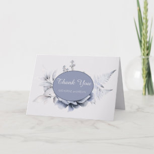 Cartão De Agradecimento Casamento Floral Branco e Azul