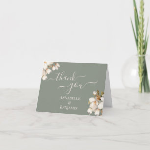 Cartão De Agradecimento Casamento Floral Branco e Verde Sálvia Elegante
