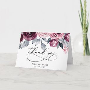 Cartão De Agradecimento Casamento Floral Burgundy Blush Botânico Elegante
