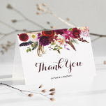 Cartão De Agradecimento Casamento Floral Burgundy Marsala Obrigado<br><div class="desc">Cartões de agradecimentos de estilo boêmico com ilustração aquosa de peões e rosas,  de cor viva,  vermelha e rosa,  com destaque para penas. Isto é perfeito para o outono | Ocorrências de outono e inverno. Clique no botão "Personalizar" para alterar fontes,  tamanhos e cores. Itens correspondentes também estão disponíveis.</div>