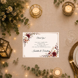 Cartão De Agradecimento Casamento Floral Burgundy Rústico