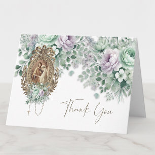 Cartão De Agradecimento Casamento Floral Católico Maria & José