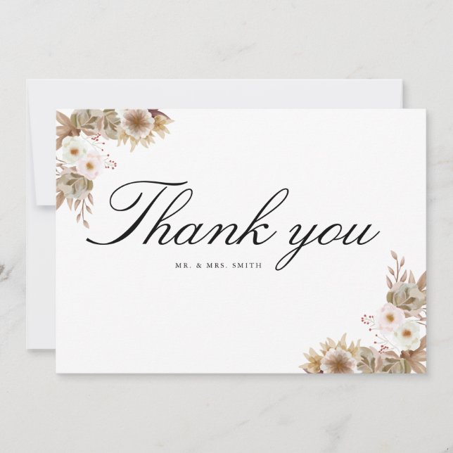 Cartão De Agradecimento Casamento floral Chic Bohemian (Frente)