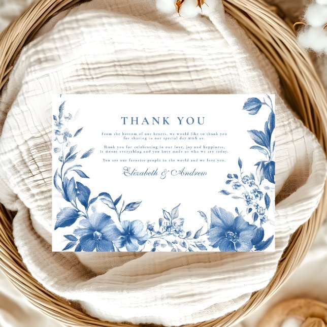 Cartão De Agradecimento Casamento Floral Chinoiserie French Blue Victorian (Criador carregado)