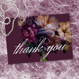Cartão De Agradecimento Casamento Floral Clássico Burgundy Elegante e Temp