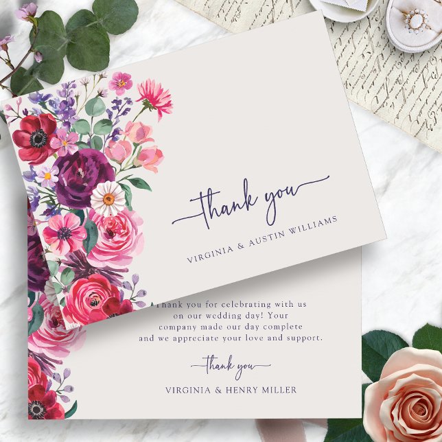 Cartão De Agradecimento Casamento Floral Colorido (Colorful Floral Wedding Thank You Card by Painted Paperie
)