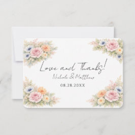 Cartão De Agradecimento Casamento Floral com Aquarela Suave