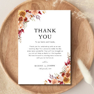 Cartão De Agradecimento Casamento Floral com Aquarela Vermelha Borgonha
