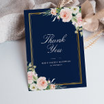 Cartão De Agradecimento casamento floral com marinho de quadro elegante<br><div class="desc">Um adorável marinho de casamento azul e cor-de-água rosa pincelada floral. Adicione um obrigado pessoal que você envia no verso.</div>