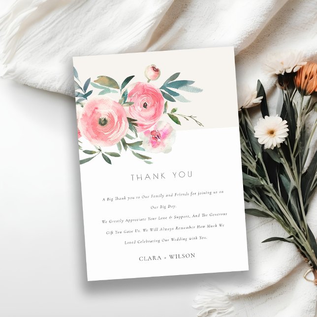 Cartão De Agradecimento Casamento Floral com Orquídea Rosa Verde Rosa (Criador carregado)