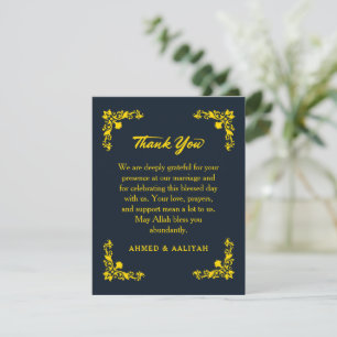 Cartão De Agradecimento Casamento Floral Contraste Regio Meia-Noite Azul e