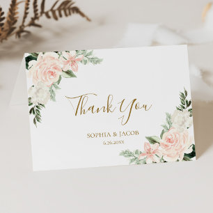 Cartão De Agradecimento Casamento Floral Cor-de-Rosa Esbranquiçada