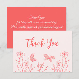 Cartão De Agradecimento Casamento floral cor-de-rosa simples