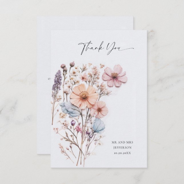 Cartão De Agradecimento Casamento Floral das Flores Selvagens de Aquarela  (Frente/Verso)