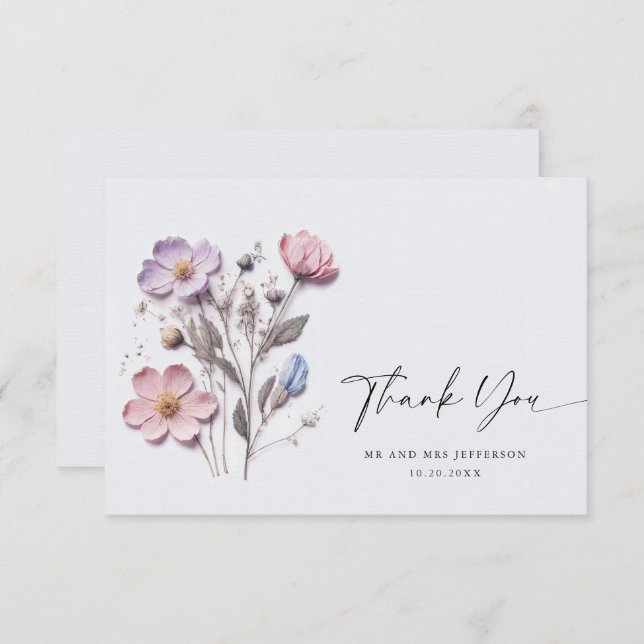 Cartão De Agradecimento Casamento Floral das Flores Selvagens de Aquarela  (Frente/Verso)