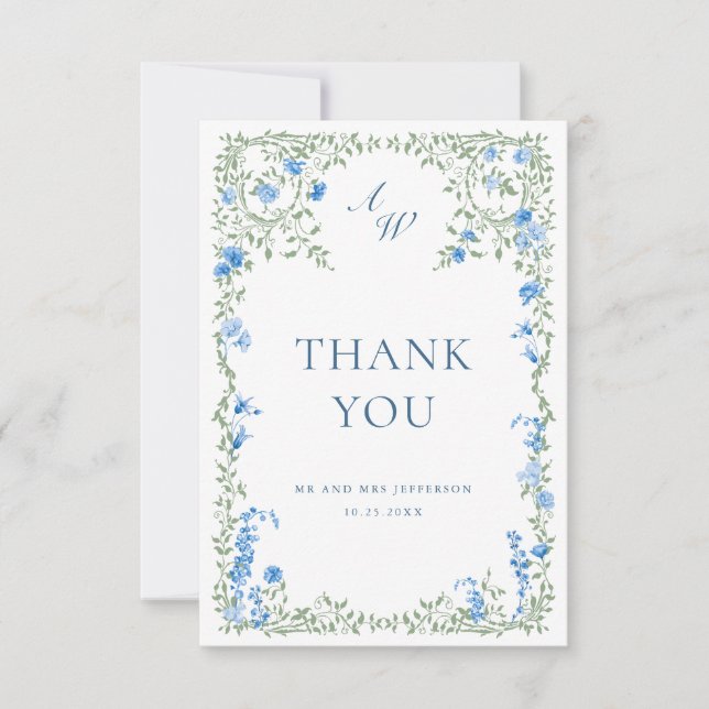 Cartão De Agradecimento Casamento Floral das Flores Selvagens de Aquarela  (Frente)