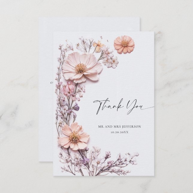 Cartão De Agradecimento Casamento Floral das Flores Selvagens de Aquarela  (Frente/Verso)