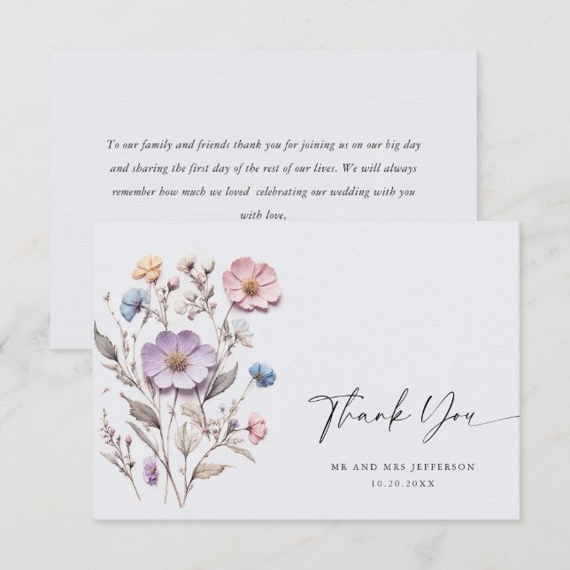 Cartão De Agradecimento Casamento Floral das Flores Selvagens de Aquarela  (Frente/Verso)