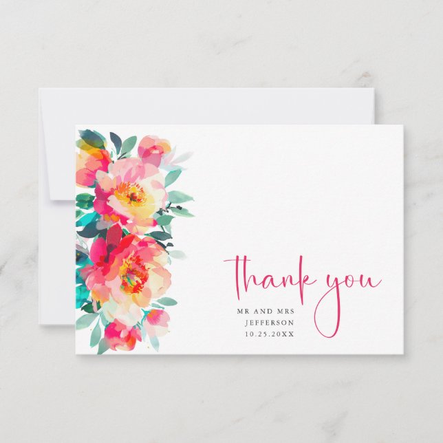 Cartão De Agradecimento Casamento Floral das Flores Selvagens de Aquarela  (Frente)