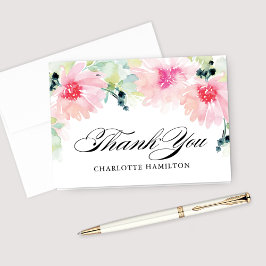 Cartão De Agradecimento Casamento Floral de Água de Primavera Rosa Vintage