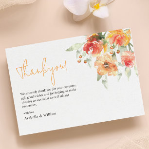 Cartão De Agradecimento Casamento Floral de Apricot em Aquarela Elegante