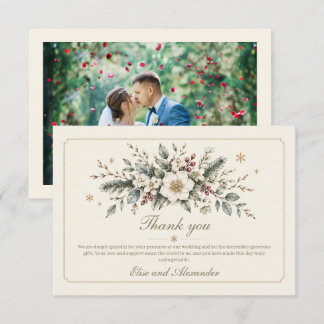 Cartão De Agradecimento Casamento Floral de Aquarela Botânica de Inverno c