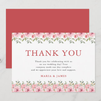 Cartão De Agradecimento Casamento Floral de Aquarela de Jardim de Verão
