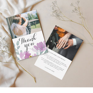 Cartão De Agradecimento Casamento Floral de Aquarela Rosa Moderna