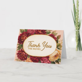 Cartão De Agradecimento Casamento Floral de Aquarelas Blush Burgundy