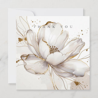 Cartão De Agradecimento Casamento Floral de Arte de Linha Dourada Magnólia
