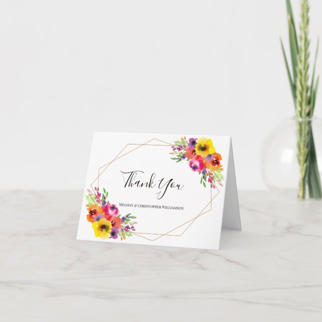 Cartão De Agradecimento Casamento Floral de Boho Geométrico (Frente)
