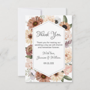 Cartão De Agradecimento Casamento Floral de Boho Neutral, Rustic Watercolo
