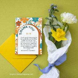 Cartão De Agradecimento Casamento Floral de Branca Brilhante e Retro Moder