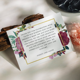 Cartão De Agradecimento Casamento floral de burgundy/jardim de vinho