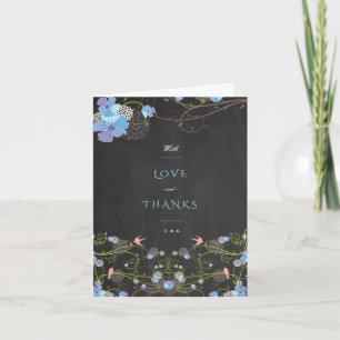 Cartão De Agradecimento Casamento Floral de Chalkboard Azul Hibiscus e Swa
