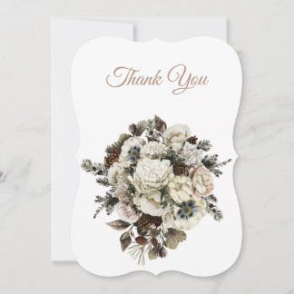 Cartão De Agradecimento Casamento Floral de Conífera de Inverno