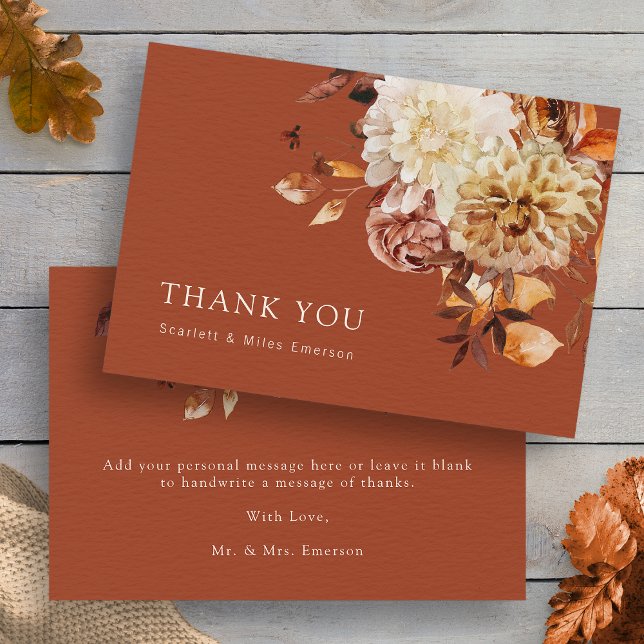 Cartão De Agradecimento Casamento Floral de Copper Fall Terracotta Waterco (Copper Fall Terracotta Watercolor Floral Wedding Thank You Card by Painted Paperie
)